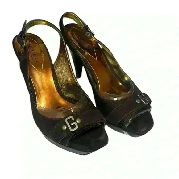 Guess Wgleona Vintage Dark Brown Suede 4” Heels with Back Strap Womens Size 6.5 - Picture 1 of 16